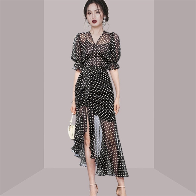 Vintage V-Neck Polka Dot Printed Chiffon Drawstring Midi Dress Women Elegant High Waist Slim Ruffle Vestidos Fashion Summer 210519, Photo color
Vintage V-Neck Polka Dot Printed Chiffon Drawstring Midi Dress Women Elegant High Waist Slim Ruffle Vestidos Fashion Summer 210519, Photo color
