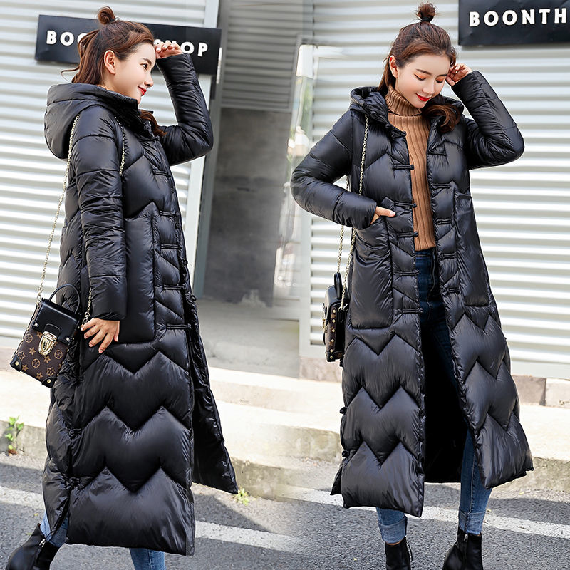 High Quality Winter Jacket National Style Women Slim X-long Vintage Coat Hooded thicken Female Padded Outwear Warm Parkas D268 210512