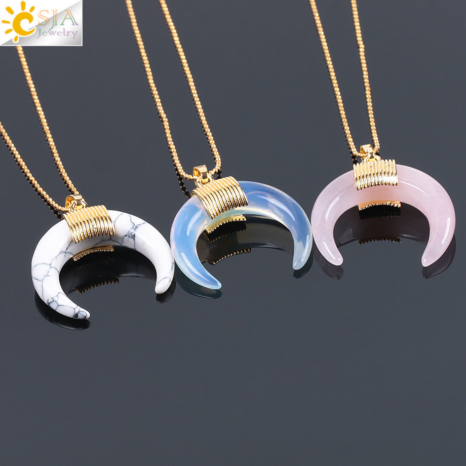 Pendant CSJA Natural Stone Crescent Half Moon Necklace with Chain Gold Color Wire Wrapped for Women Rose Quartz Crystal XAQ6, Silver
Pendant CSJA Natural Stone Crescent Half Moon Necklace with Chain Gold Color Wire Wrapped for Women Rose Quartz Crystal XAQ6, Silver