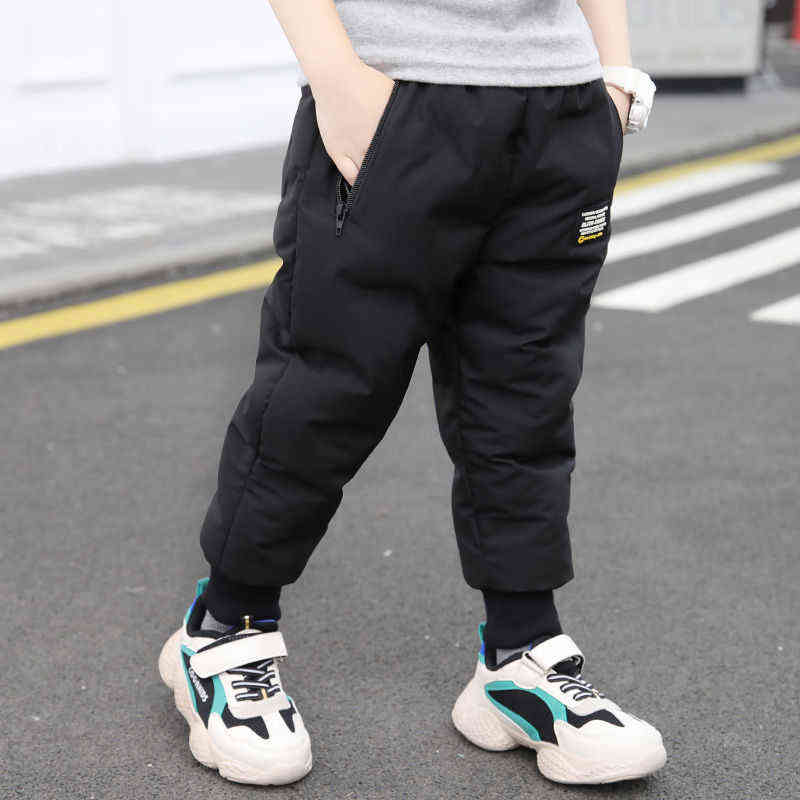 Boys Winter Pants Elastic Waist Mid Trousers 3-13 Years Old Children's Clothing Plus Velvet Kids Casual Warm 211103