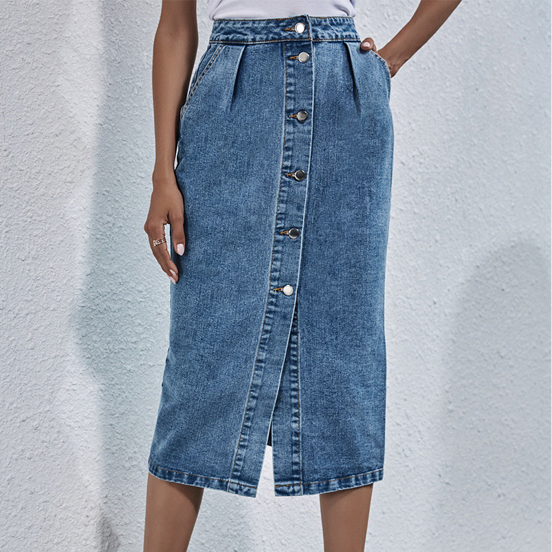 Denim Skirt Women Single Breasted Knee Length Straight Jeans Skirts For Girls High Waist A-line Pockets Casual Ladies 210518, Blue
Denim Skirt Women Single Breasted Knee Length Straight Jeans Skirts For Girls High Waist A-line Pockets Casual Ladies 210518, Blue