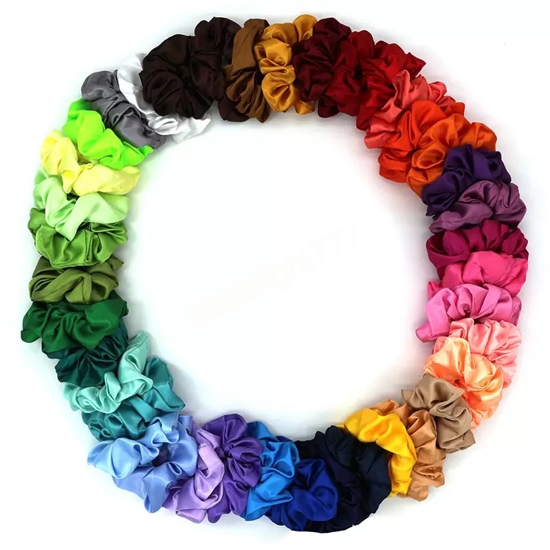 60pcs/lot newest Women Silk Solid Scrunchies Elastic Satin Hairbands Girls Hair Tie Hair Rope Hair Accessories Wholesale