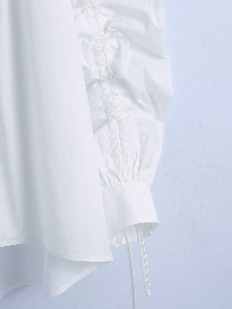 Women White Shirt Spring Fashion Full Sleeve Bow Collar Modern Lady Wide Blouse Top 210602