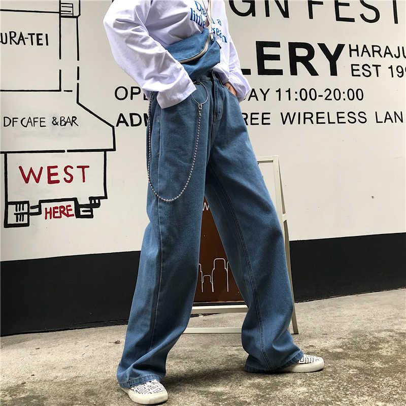 LAPPSTER High Waist Jeans Pants Women Boyfriend For Harajuku Denim Harem Ladies Wide Leg Blue 210922