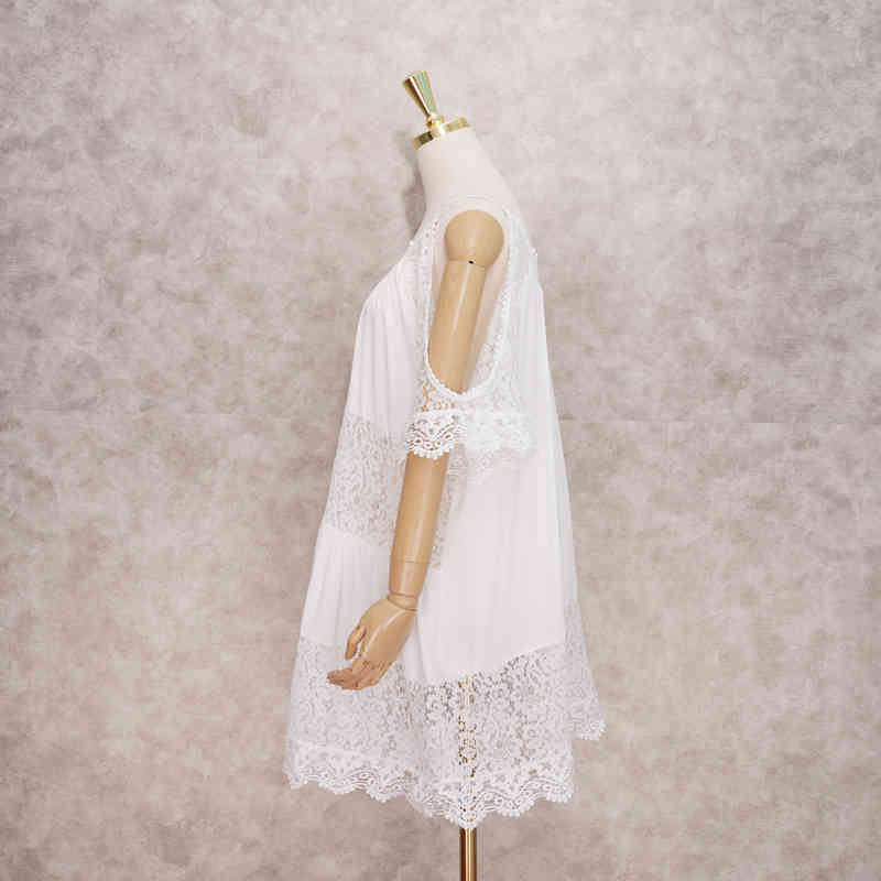 Women Fashion Beachwear Cover-ups Sexy Cold Shoulder Summer Beach Dress White Cotton Tunic Swimsuit Cover Up Sarongs #Q826 210420