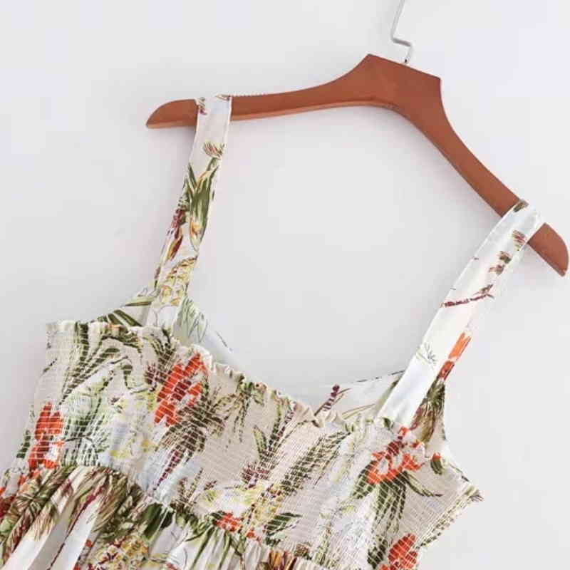 Summer style women leaf printing bowknot backless sling T-shirt fashion ruffled hem sexy short tank tops feminina camiseta T891 210430Z