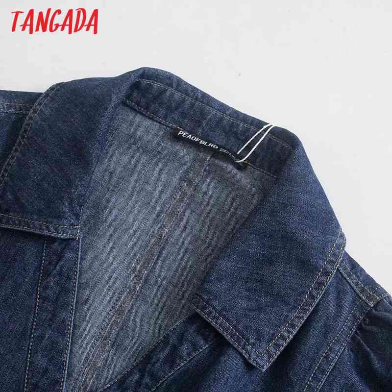 Fashion Women Blue Denim Shirt with Belt Long Sleeve Office Ladies Midi Dress 4M08 210416
