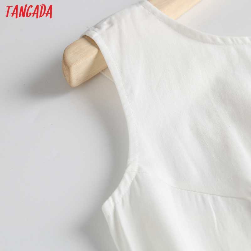 Tangada Women White Backless Midi Dress Sleeveless Fashion Lady Elegant Dresses 6D52 210630