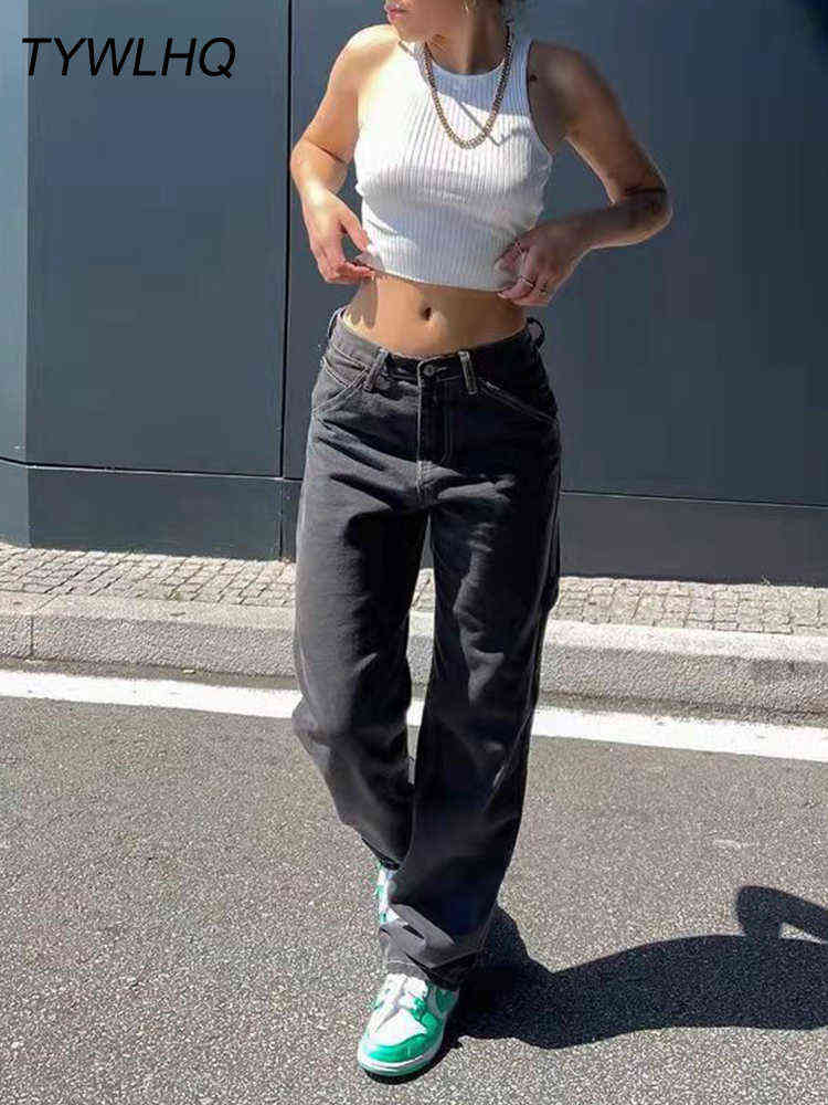 Low Waist Jeans Women Baggy Jeans Fashion Straight Leg Pants Y2k Denim Trousers Vintage Loose Blue Washed Mom Jeans 211112