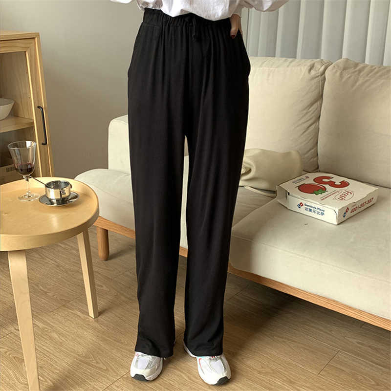Qooth Drape Split Wide Leg Pant's Straight Loose Casual Trousers Spring Autumn All Match High Waist Solid QT691 210609