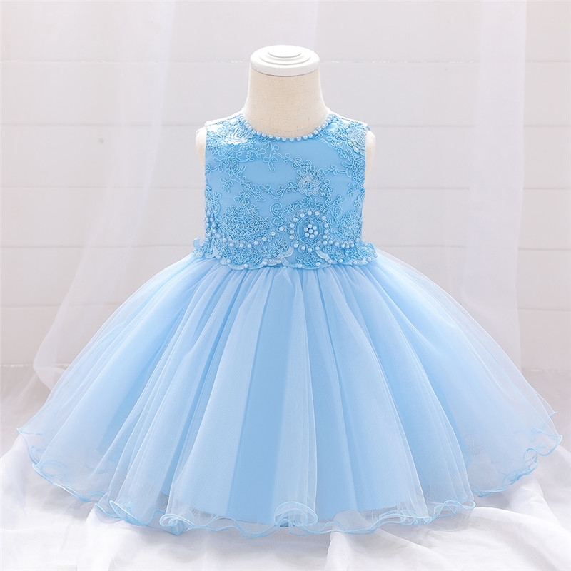 Baby Girl Dresses Party Wedding born Lace Beads Tutu Flower Infant 1 Year Birthday Princess Dress 210508