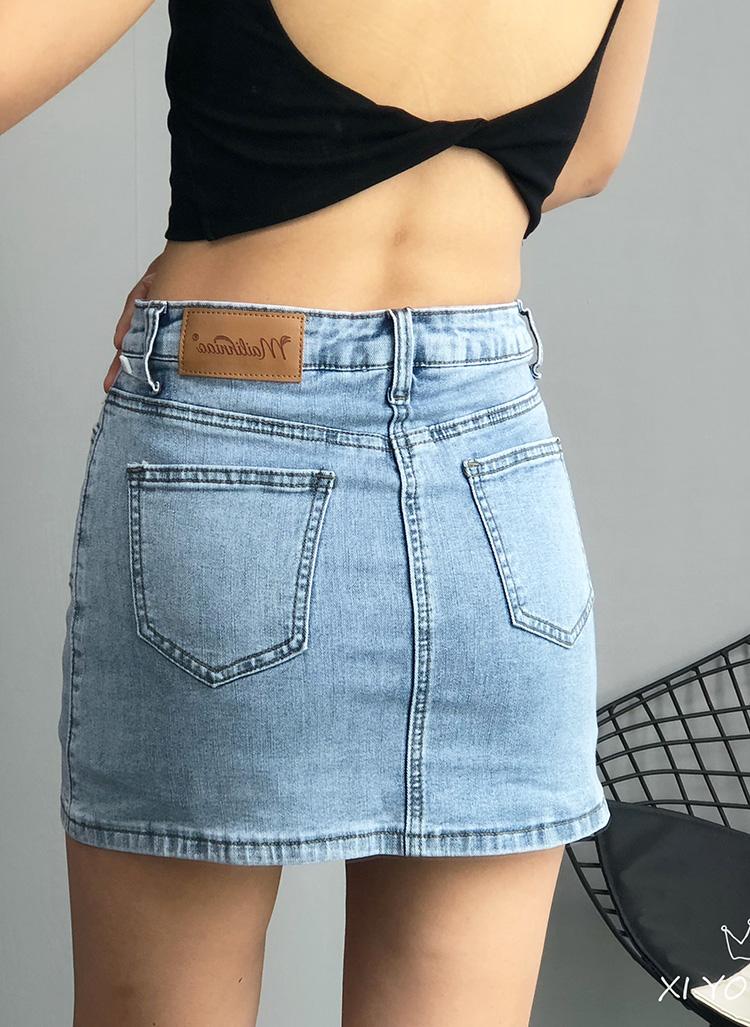 Europe And The United States High Waist Strap Elastic Denim Skirt Slim Package Hip Anti-glare Short Women's Shorts