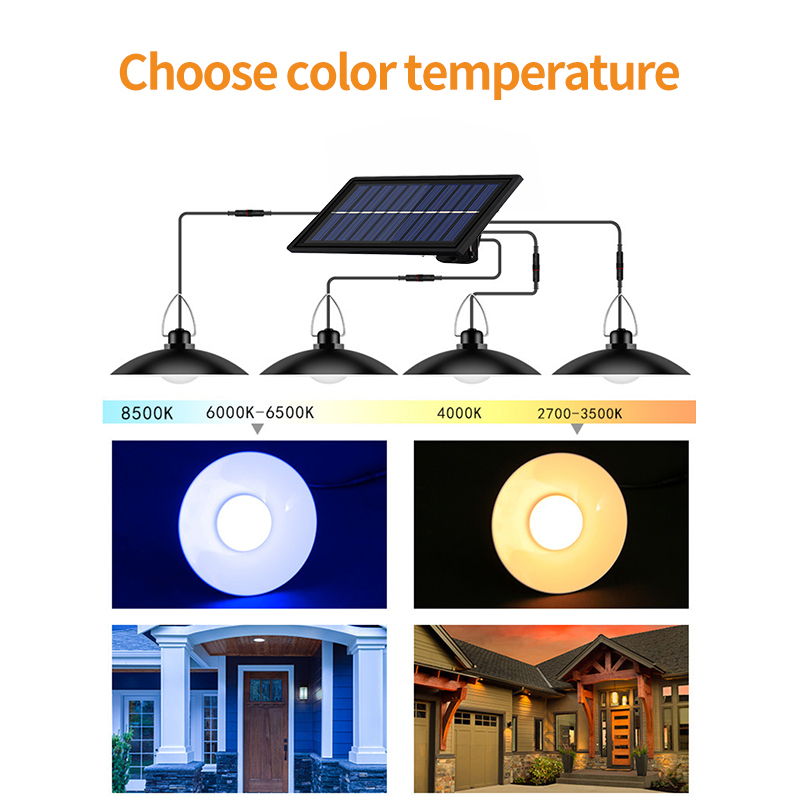 Solar Pendant Lamp Indoor Outdoor waterproof Remote garden lights Single Double head led light for camping home Patio Chandelier