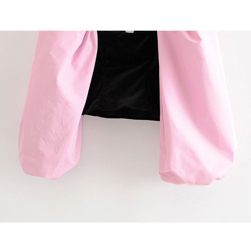 Vintage Stylish Spliced Velvet Short Blouses Women Fashion Back Zipper Smocks Elegant Ladies Long Lantern Sleeve Tops 210520