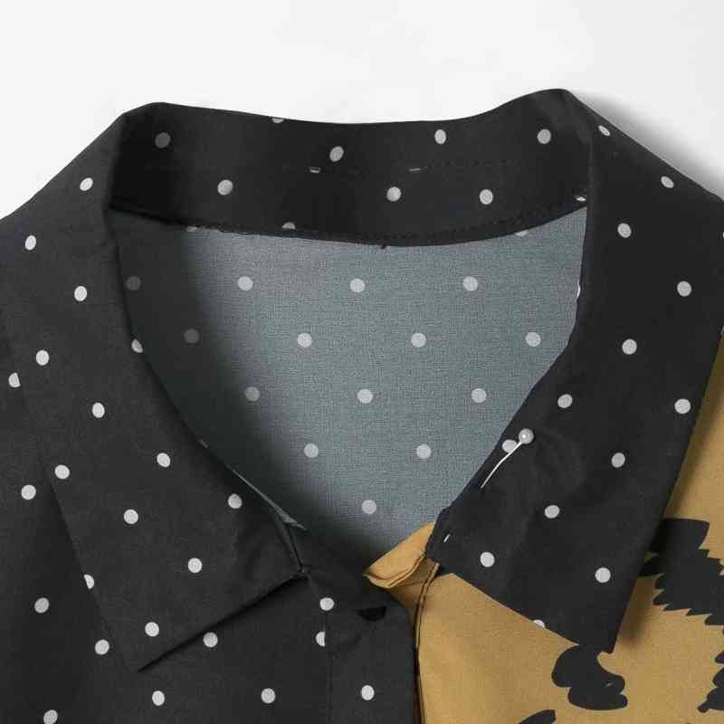 Women Dot Printing Splicing Shirts Female Nine Quarter Sleeve Blouses Casual Lady Loose Tops Blusas S8270 210430Z