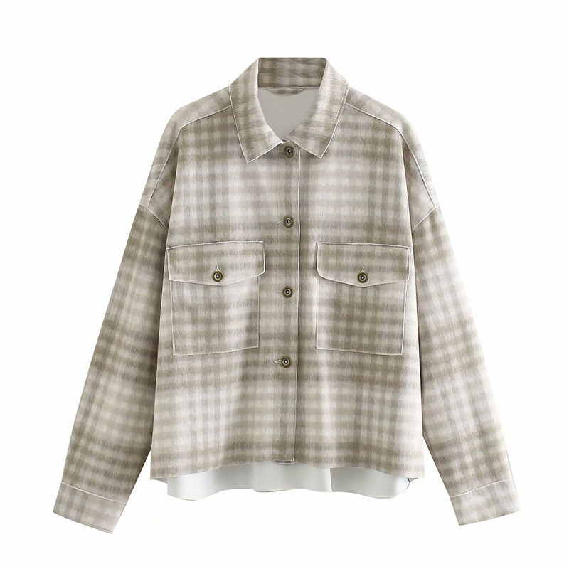 Evfer Women Stylish Plaid Oversize Long Jackets Outwear Ladies Fashion Single Breasted Khaki Loose Shirt Jacket Chic Girl Coats 210421