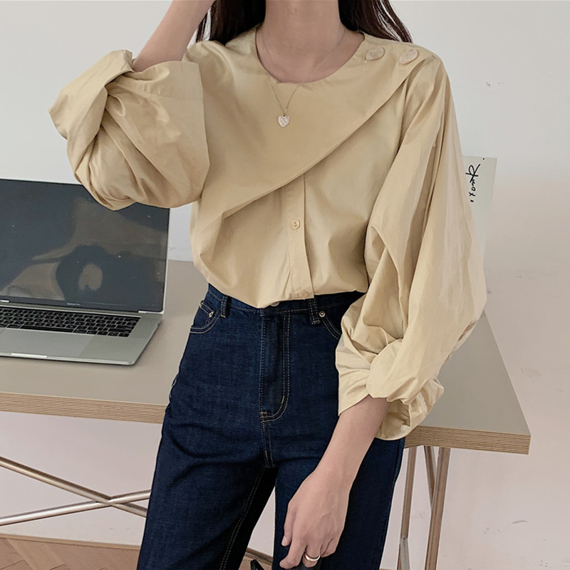 Nomikuma Causal O-neck Patchwork Blouse Shirt Korean Puff Sleeve Women Tops Spring New Pullover Blusas Feminimos 6E827 210427