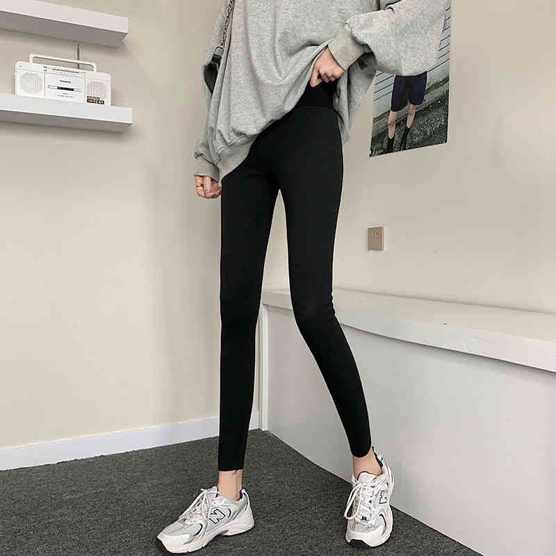 Korean Winter Solid Casual Cotton Trousers High Elasticity Velvet Women's Leggings Keep Warm Waist Slim Pant 12938 210427