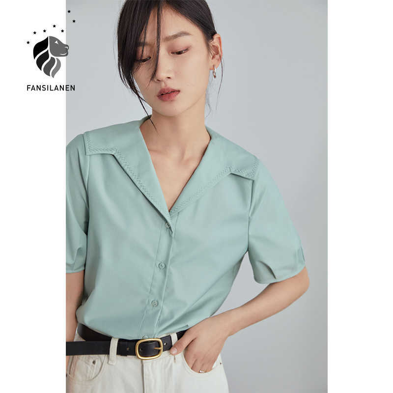 FANSILANEN White Short-sleeved Shirt Female Design Sense Niche Professional Temperament Summer Women Tops 210607
FANSILANEN White Short-sleeved Shirt Female Design Sense Niche Professional Temperament Summer Women Tops 210607