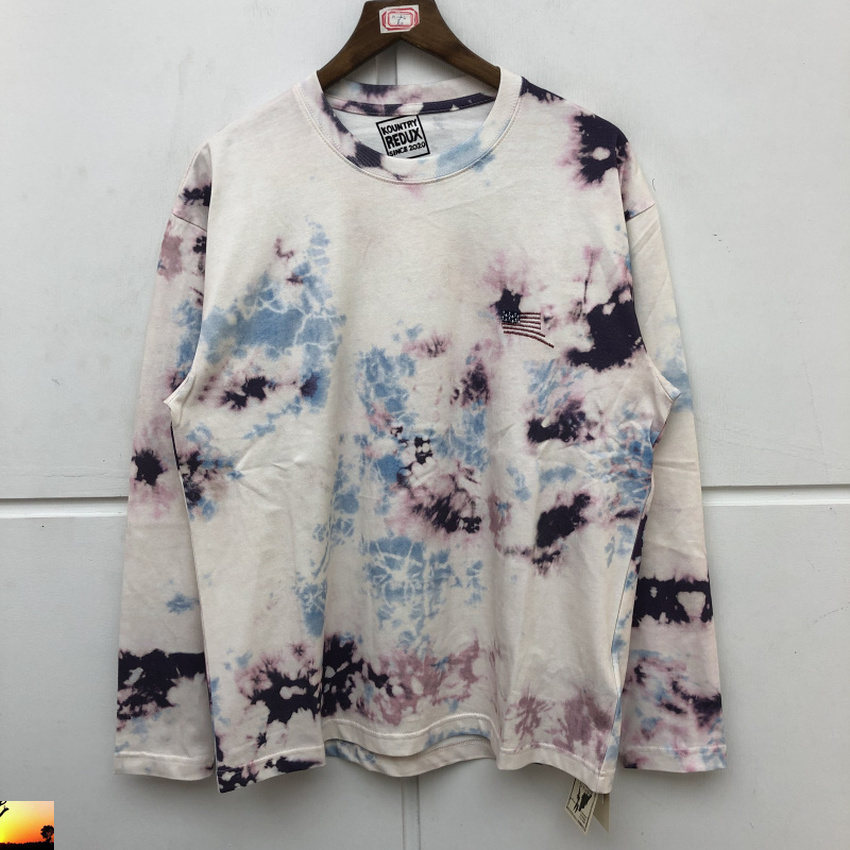 KAPITAL Tie Dye T Shirt Men Women Long Sleeve T-shirt Hip Hop Bone Skulls Printed 210420