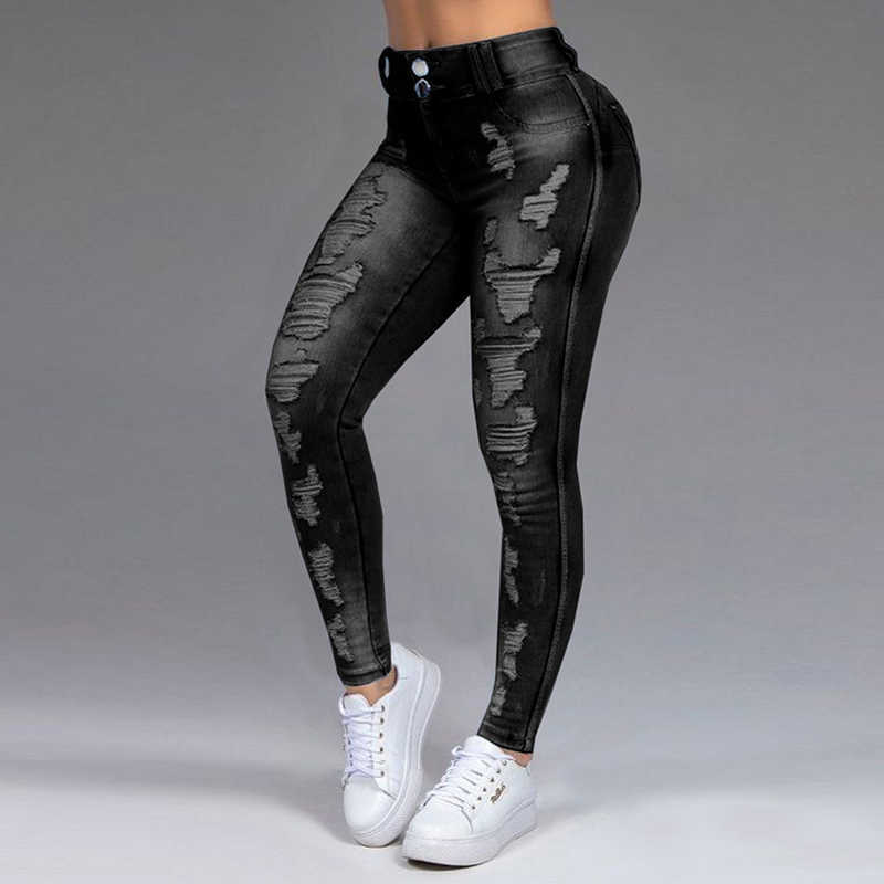 Women's Jeans 5XL 6XL Stretch Ripped Skinny Black Denim Jean Sexy Mom Female Large Size Woman Elastic Office Fashion Trendy 210922
