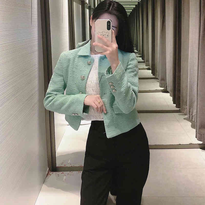 Women's Spring Coat Lapel Single-Breasted Long-Sleeved Pocket Decorated Temperament Short Texture Top 210521