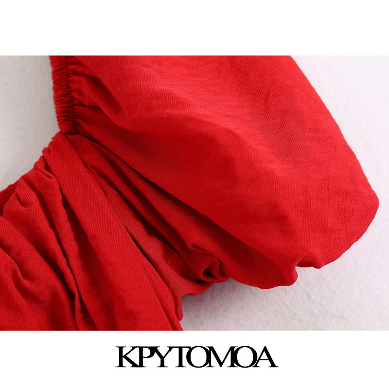 Women Chic Fashion With Buttons Midi Dress Puff Sleeves Back Smocked Detail Female Dresses Vestidos Mujer 210420