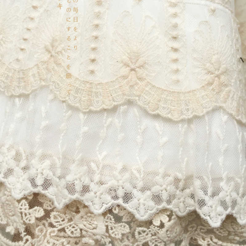 Japanese Mori Girl Multi Layer Lace Cotton Skirt Women White Fairy Embroidery Pleated Princess Underskirt Kawaii A285-1 210619