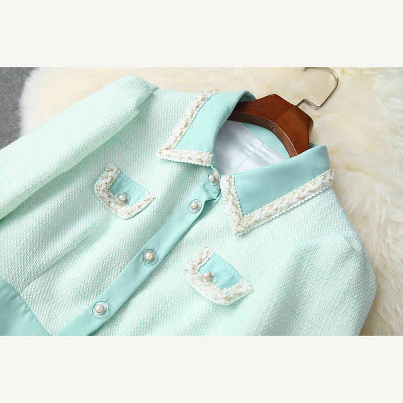 HIGH STREET Fashion Runway Dress Womens Short Sleeve Buttons Tweed 210521