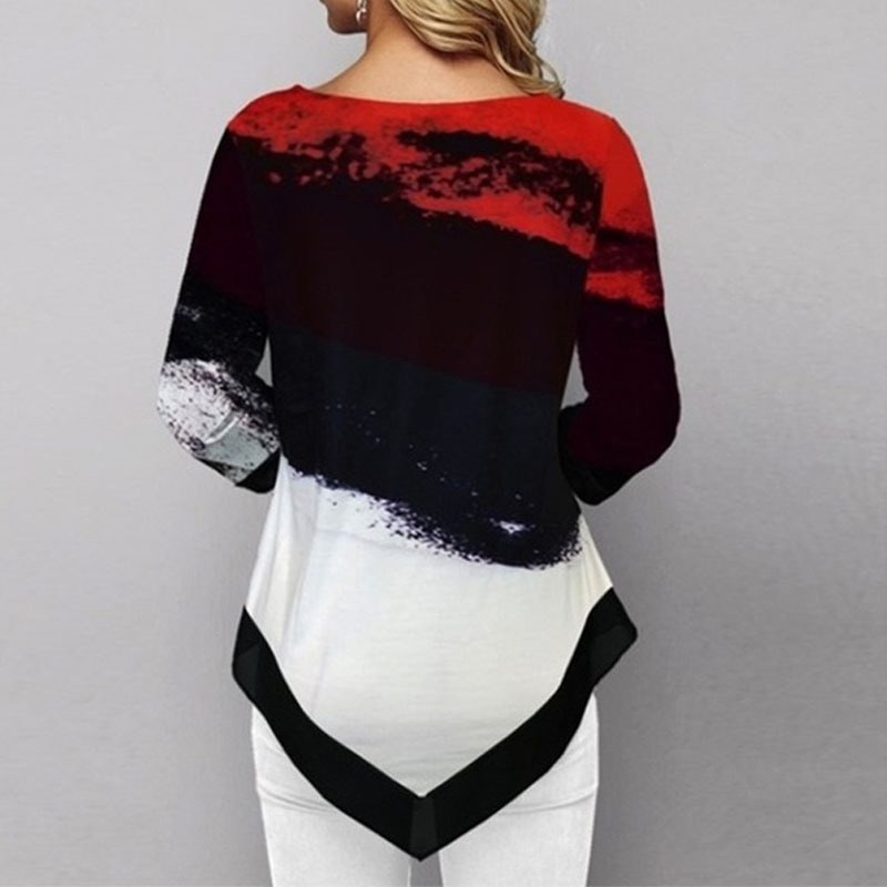 Spring Summer 3/4 Sleeve Print T-Shirts Irregular Women Clothing Fashion Casual Plus Size Loose Pullovers Tee Shirt Femme 210406
