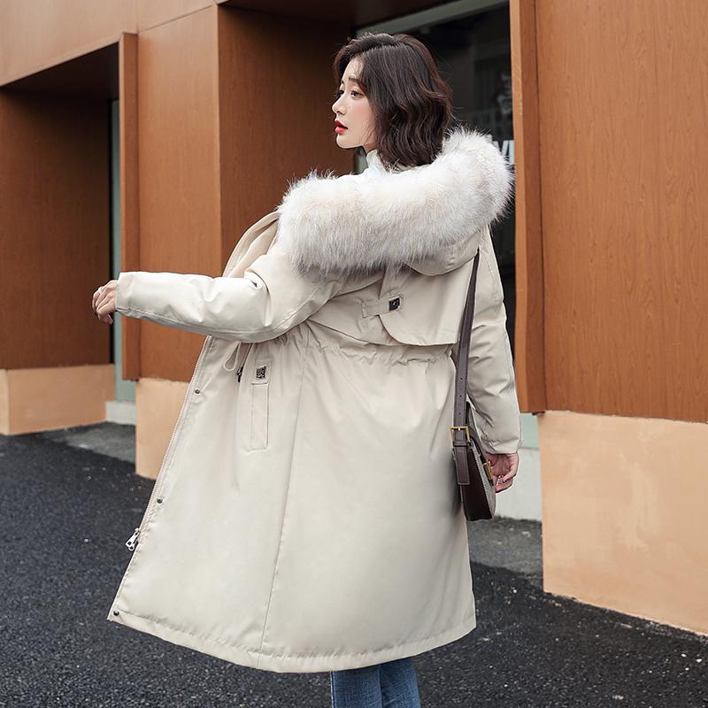 Women's Down & Parkas Fashion Cotton Liner Long Hooded Parka With Fur Collar Winter Jacekt Women 2021 Ladies Slim Waist Coat