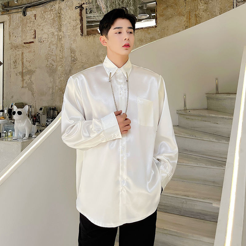 IEFB Fluorescent color shirts for men Korean streetwear fashion long sleeve tops trendy big size causal lapel clothing 210524