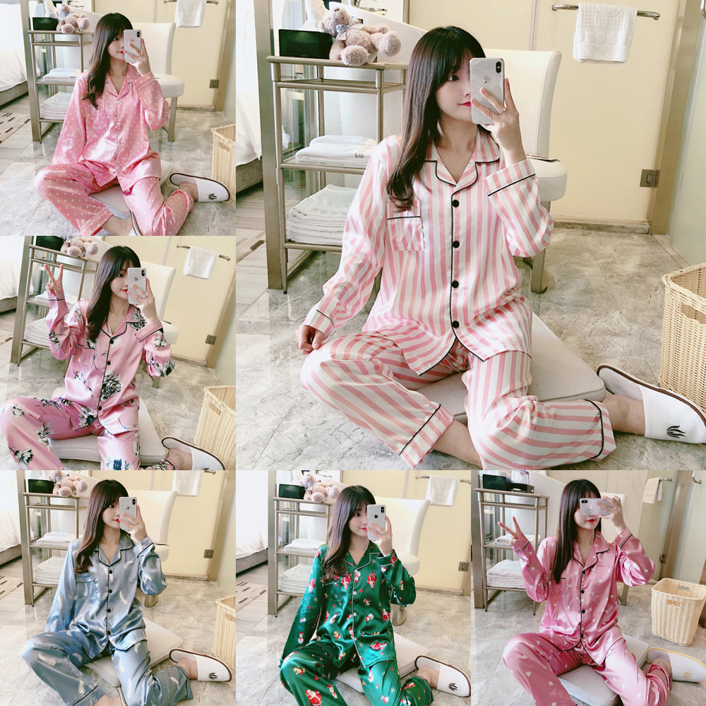 Wholesale Winter Fall Stripe Cartoon Pattern Silk Pajamas Sets Home Textile Fashion Casual Women Long Sleeve Lapel Collar Cardigan Sleepwear Night Clothing, As pic
Wholesale Winter Fall Stripe Cartoon Pattern Silk Pajamas Sets Home Textile Fashion Casual Women Long Sleeve Lapel Collar Cardigan Sleepwear Night Clothing, As pic