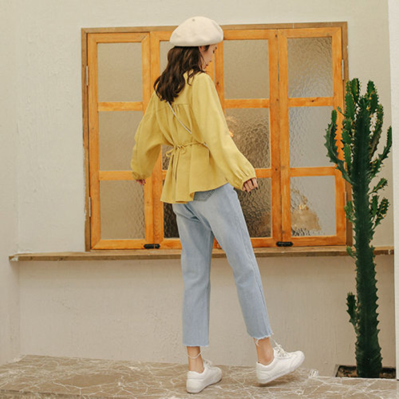 Arrival Spring Autumn Korea Fashion Women Long Sleeve V-neck Shirts All-matched Casual Yellow Blouses Ladies slim Tops S343 210512