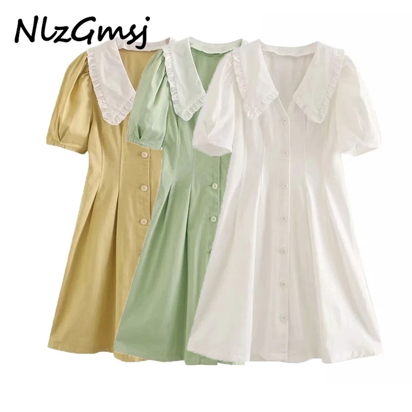 Dres French Doll Collar Short Sleeve Single Breasted Waist Thin Green 03 210628, As picture
Dres French Doll Collar Short Sleeve Single Breasted Waist Thin Green 03 210628, As picture