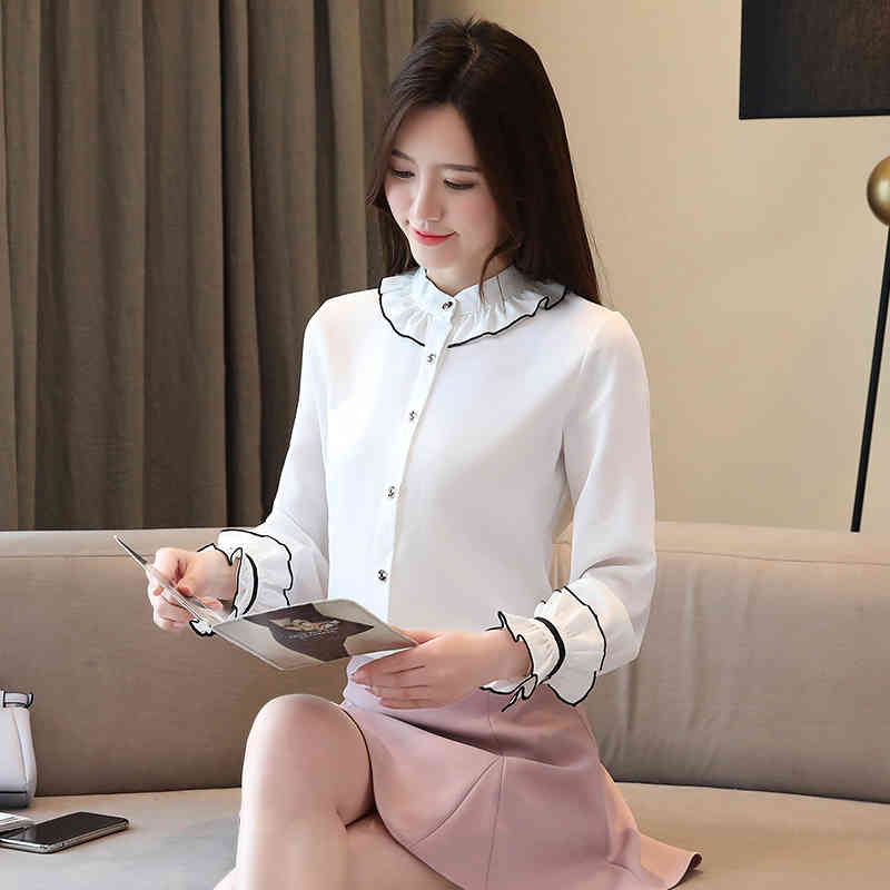Blouses Woman Autumn Chemisier Femme Ladies Tops Long Sleeve Chiffon White Shirt Women Button Down for 6770 50 210427