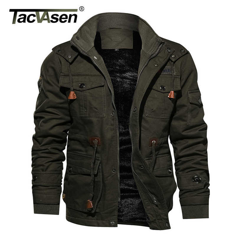 TACVASEN Military Thicken Fleece Jacket Mens Winter Casual Hooded Jacket Coat Pilot Cargo Cotton Jackets Windbreaker Parka Man 211009