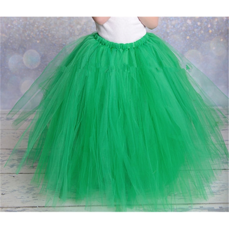 Girls Vintage Green Long Tutu Kids Handmade Dance Tulle Pettiskirts Underskirts Children Christmas Party Costume Skirts 210331