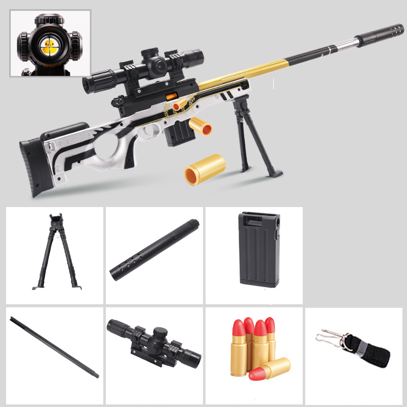 AWM Manual Toy Gun With Soft Bullet Plastic Model Sniper Rifle Shell Throwing Look Real Movie Collection Outdoor Cs Pubg Jedi Game Prop Gifts For Boys
