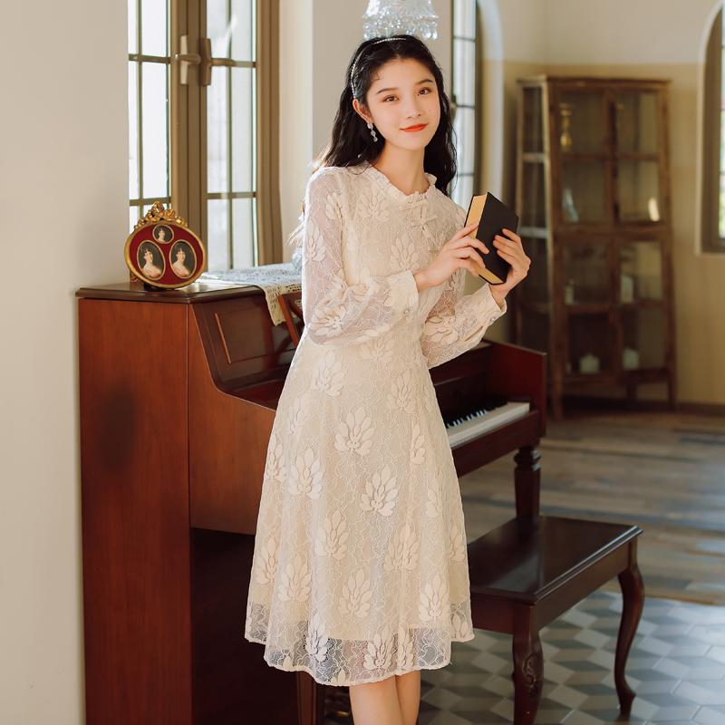 Fashion Women's Clothing Autumn Ruffled Full Vintage Dresses Casual