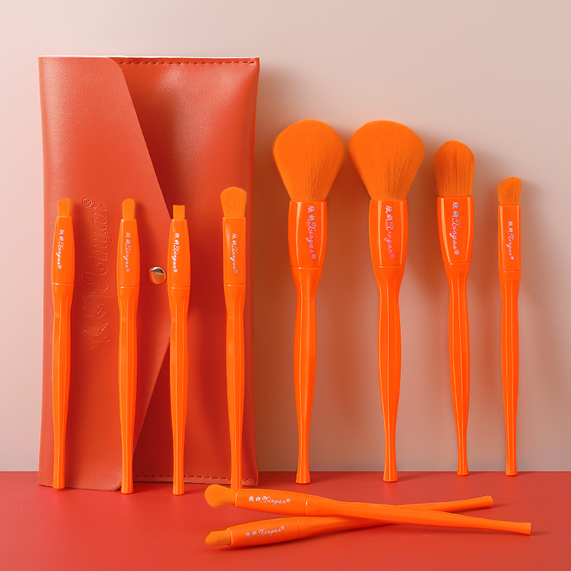 10pcs Florescent affordable Acrylic pink no logo cosmetic makeup brush set with bag