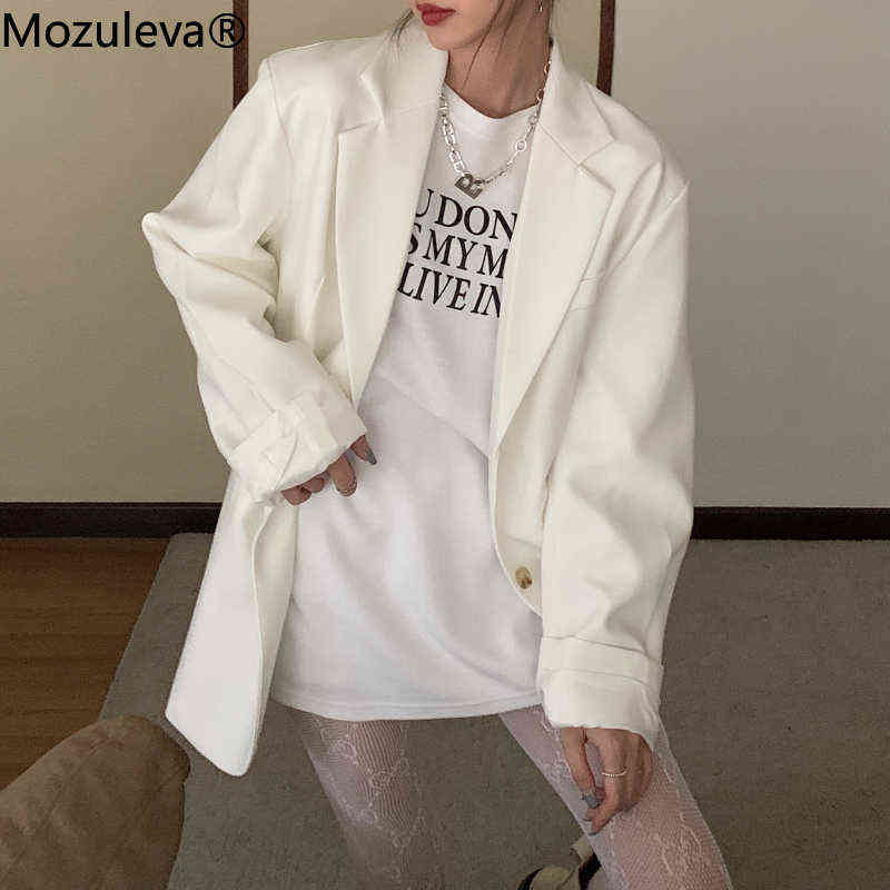 Mozuleva Chic Loose Amrygreen Women Blazer Spring Summer Single Breasted Female Suit Jacket Full Sleeve Oversize Outwear 211122