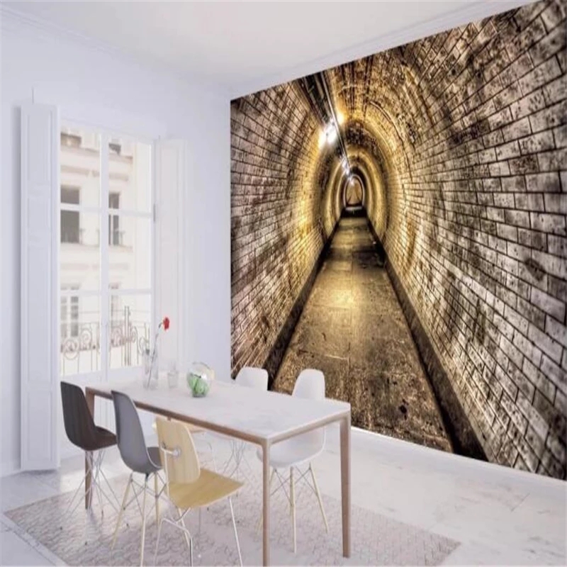 Custom wallpaper photo 3D industrial wind cave brick wall tunnel background wall home decoration murals Waterproof
