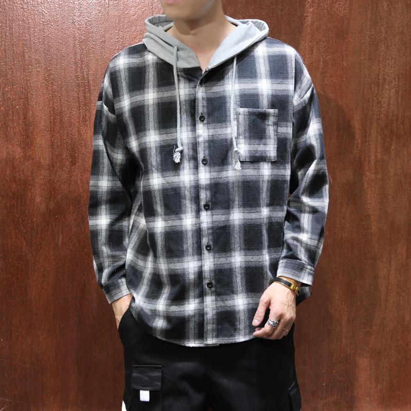 Men Shirt Cotton 2021 Autumn High Quality Long Sleeve Casual Hooded Fashion Loose Male Plaid Large Size 5XL Men's Shirts