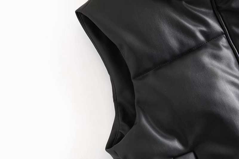 Toppies Black Pu Leather Vest Woman Jacket Coat Autumn Winter Outwear Puffer Female 210819