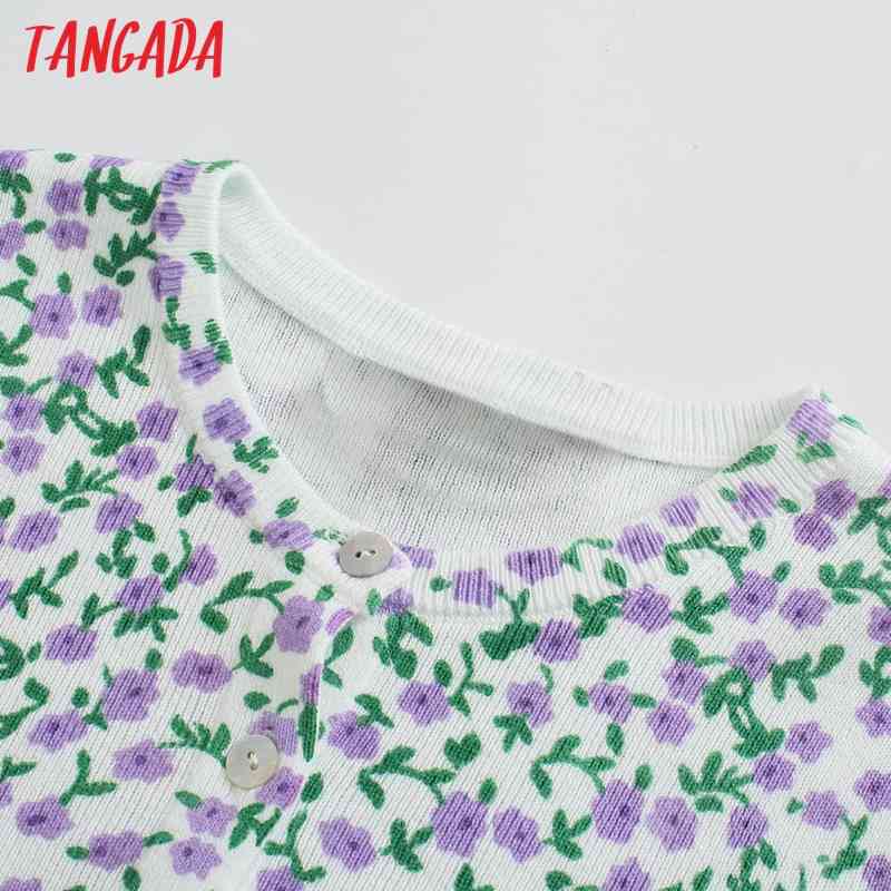 Women Spring Floral Jacquard Cropped Knitted Cardigan Jumper Vintage Long Sleeve Female Outerwear Chic Tops BE485 210416