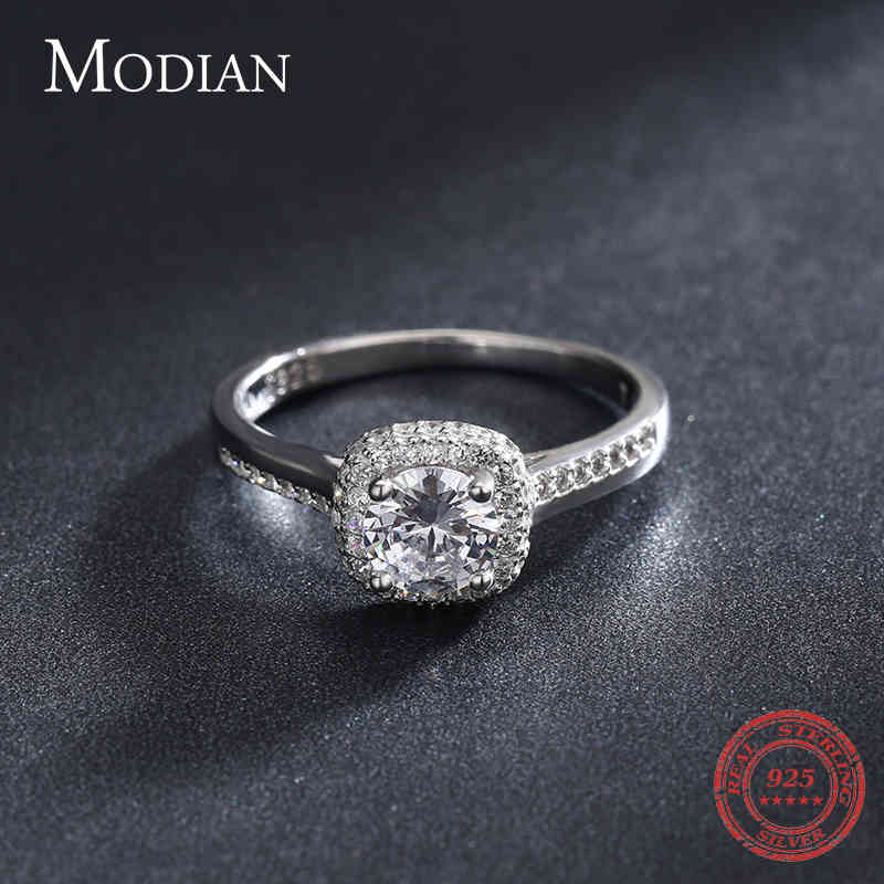 Modian Genuine 925 Sterling Silver Round Clear Cubic Zirconia Engagement Rings For Women Wedding Promise Statement Jewelry Gift