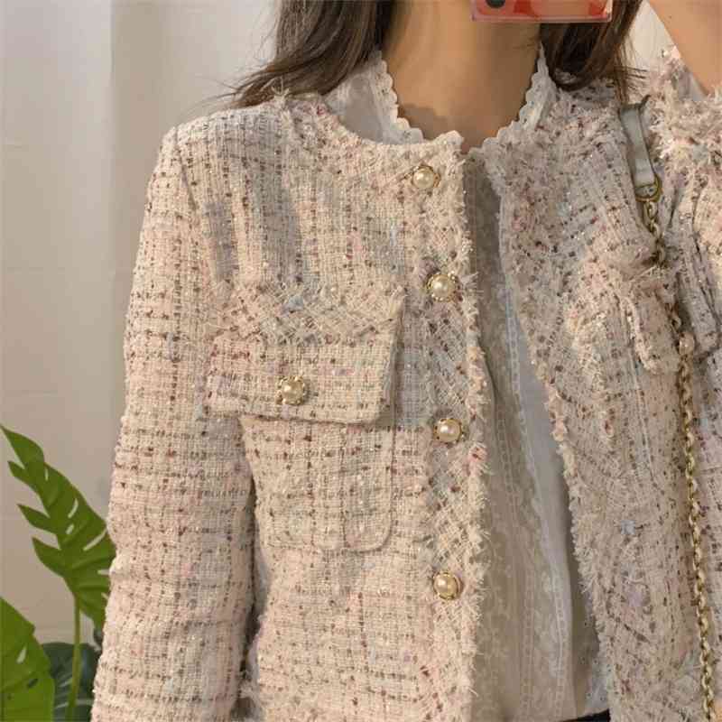 Autumn Women Single-Breasted Tweed Jacket High Quality Female Elegant Korean Chic Short Coat 210520