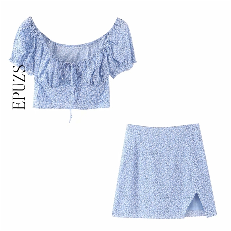 Sexy two piece set vintage women puff sleeve ruffle blouse high waist mini skirt chiffon beach Korean sets 210521, Blue
Sexy two piece set vintage women puff sleeve ruffle blouse high waist mini skirt chiffon beach Korean sets 210521, Blue