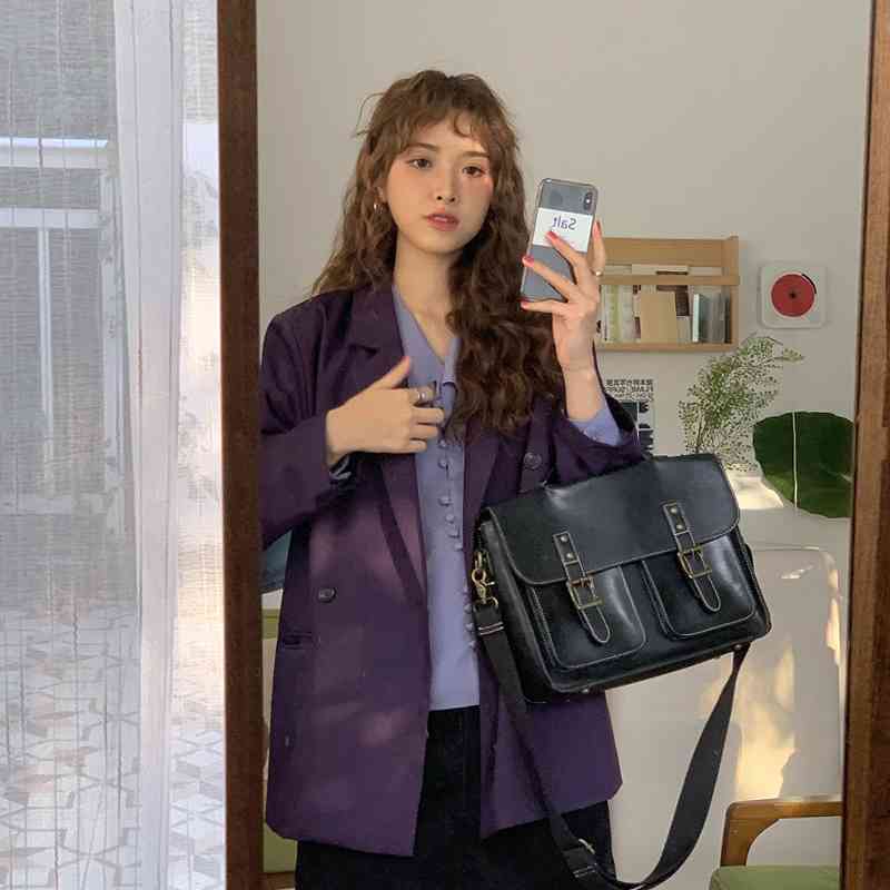 LY VAREY LIN Autumn Women Loose Solid Blazer Casual Notched Collar Outerwear Double Breasted Pockets Female Suits Coat 210526, Purple
LY VAREY LIN Autumn Women Loose Solid Blazer Casual Notched Collar Outerwear Double Breasted Pockets Female Suits Coat 210526, Purple